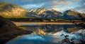 Rocky Mountains Reflection in Wetlands Landscape Royalty Free Stock Photo