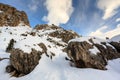 Rocky Mountains on the Skiing Resort of Colfosco Royalty Free Stock Photo