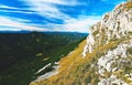 Rocky mountains with stones on ground in Alps