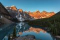 Rocky Mountains at sunrise - Moraine lake in Banff National Park of Canada Royalty Free Stock Photo