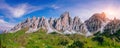 Rocky Mountains at sunset.Dolomite Alps, Italy. Royalty Free Stock Photo