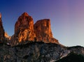 Rocky Mountains at sunset.Dolomite Alps, Italy Royalty Free Stock Photo