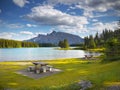 Rocky Mountains, Two Jack Lake, Canada Royalty Free Stock Photo