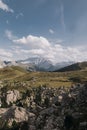 Rocky mountainscape at Sella Pass, Dolomites, Italy