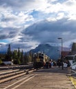 Rocky Mountaner waits to pick up passengers. banff National Park Alberta Canada Royalty Free Stock Photo