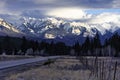 The Rocky Mountans in the setting sun near Fairmont Hot Springs British Columbia Canada in the winter