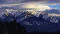 The Rocky Mountans in the setting sun near Fairmont Hot Springs British Columbia Canada in the winter