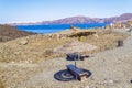 Rocky lunar landscape Nea Kameni volcanic island Santorini Caldera Greece Royalty Free Stock Photo