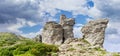 Rocky outcrops on crest of the mountain range in Carpathians Royalty Free Stock Photo