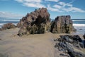 Rocky outcrops on ogunquit maine ocean beach