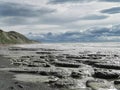 Rocky Pacific ocean beach in the South Island of New Zealand