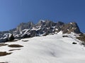 Rocky peaks Mutteristock 2295 m and RÃÂ¤dertenstock Raedertenstock or Redertenstock, 2294 m in the in the Schwyz Prealps