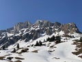 Rocky peaks Mutteristock 2295 m and RÃÂ¤dertenstock Raedertenstock or Redertenstock, 2294 m in the in the Schwyz Prealps