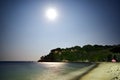 Rocky peninsula in the full moonlight on Zakynthos island Royalty Free Stock Photo