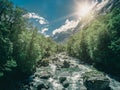 Rocky river landscape in rainforest, New Zealand Royalty Free Stock Photo