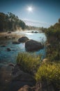 Rocky river in a light of rising sun Royalty Free Stock Photo