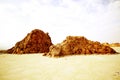 Rocky salt mounds in the harsh, hot and arid salt flats of the Dallol