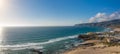 Rocky and sandy coastlines of Portugal ocean coast. Aerial view of Guincho beach