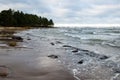 Rocky sea beach with wide angle perspective Royalty Free Stock Photo