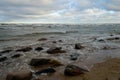 rocky sea beach with wide angle perspective Royalty Free Stock Photo