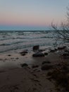 rocky sea beach with wide angle perspective Royalty Free Stock Photo