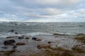 rocky sea beach with wide angle perspective Royalty Free Stock Photo