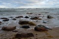 rocky sea beach with wide angle perspective Royalty Free Stock Photo