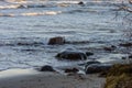 rocky sea beach with wide angle perspective Royalty Free Stock Photo