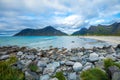 Rocky seashore. Beach with white sand