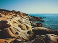 Rocky seashore of Karidi beach, Vourvourou, Greece Royalty Free Stock Photo