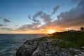 Rocky seashore at sunset in Santo Domingo. Caribbean tourist destination