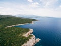 Rocky seaside near Veslo camping in Montenegro. Azure blue water, white waves hitting the rocks, sunny summer day Royalty Free Stock Photo