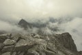 Skalnaté ostré vrcholky hôr v Tatrách na Slovensku - vintage retro vzhľad