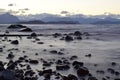 rocky shore of the Beautiful lakes in argentinian Lake District near Bariloche, Argentina Royalty Free Stock Photo