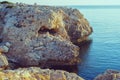 Rocky shore of Cape Greco, Cyprus at sunny morning Royalty Free Stock Photo