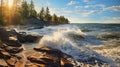 Scenic Rocky Shore With Crashing Waves And Colorful Landscapes