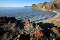 Rocky shore of lake Baikal in winter Royalty Free Stock Photo