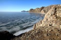 Rocky shore of lake Baikal in winter Royalty Free Stock Photo