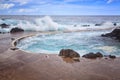 Rocky shore and natural pools. Porto Moniz, Madeira island, Portugal Royalty Free Stock Photo