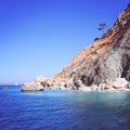 Rocky shore Southern coast of Turkey Calm blue sea Royalty Free Stock Photo