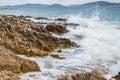 Rocky shore in Zadar Croatia with a view at medieterranean sea Royalty Free Stock Photo