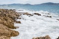 Rocky shore in Zadar Croatia with a view at medieterranean sea Royalty Free Stock Photo