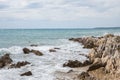 Rocky shore in Zadar Croatia with a view at medieterranean sea Royalty Free Stock Photo