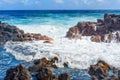 Rocky Shoreline of Hawaii with Ocean Wave Royalty Free Stock Photo