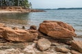 Rocky shoreline at the lake closeup Royalty Free Stock Photo