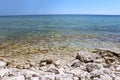 The rocky lakebed and shoreline of Lake Michigan in Cave Point County Park, Sturgeon Bay, Wisconsin Royalty Free Stock Photo