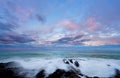 Rocky Shoreline Ocean Sunset Surf Seascape Long Exposure