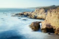 Rocky shoreline off Pacific ocean in Montana de Oro State Park, California Central Coast. Scenic seascape