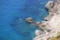 Rocky shoreline on the Tyrrhenian Sea nearby Marina Piccola, Capri Island, Italy Royalty Free Stock Photo