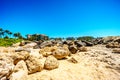 The rocky shoreline of the west coast of the island of Oahu at the resort area of Ko Olina Royalty Free Stock Photo